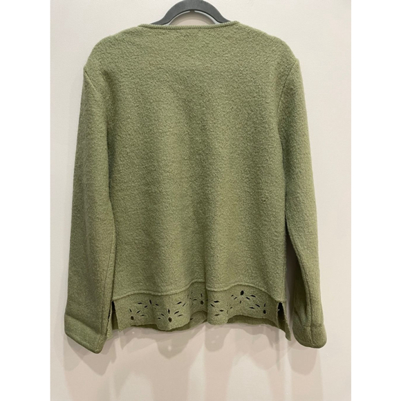 Vintage Rino Rossi Boiled Wool Jacket Cardigan Button Up Floral Cutout Green M - Picture 9 of 16